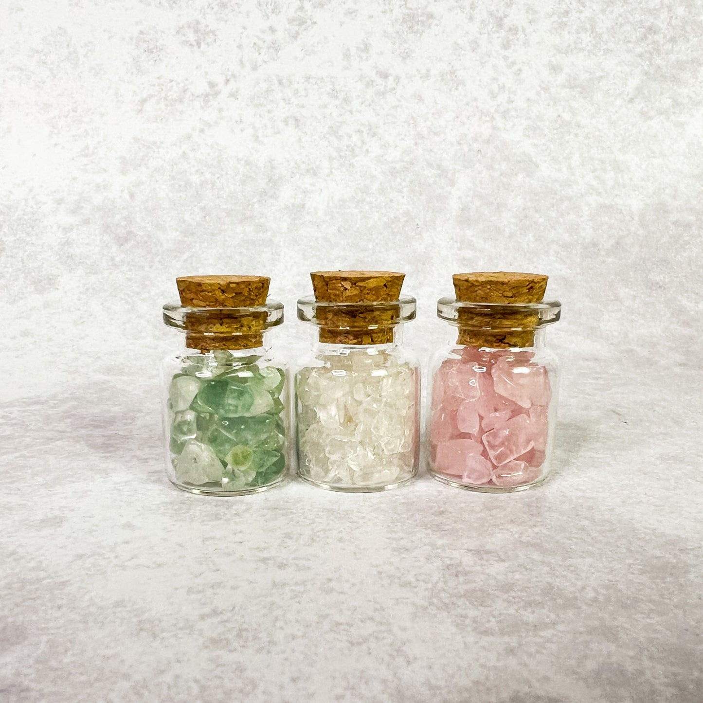 Spring Crystal Wish Jar Trio - Wishing Jars - Rose Quartz, Clear Quartz & Green Fluorite