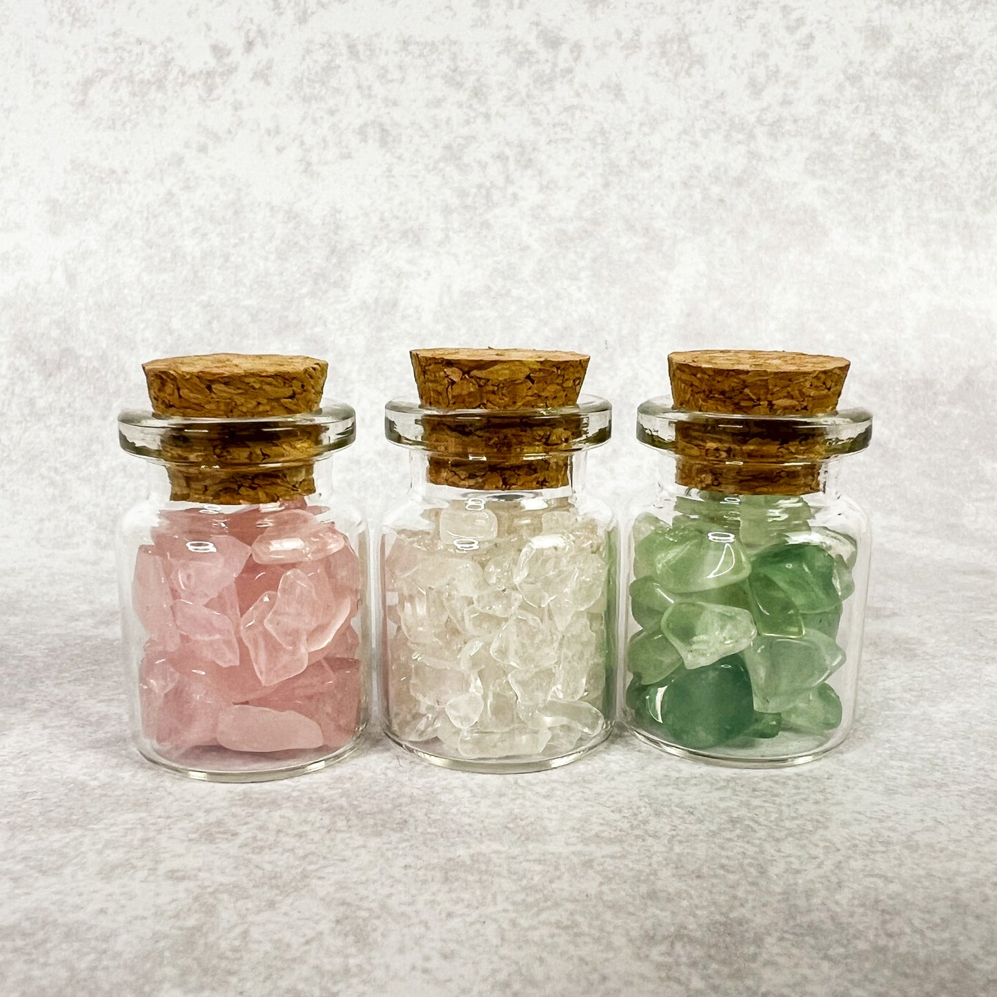 Spring Crystal Wish Jar Trio - Wishing Jars - Rose Quartz, Clear Quartz & Green Fluorite