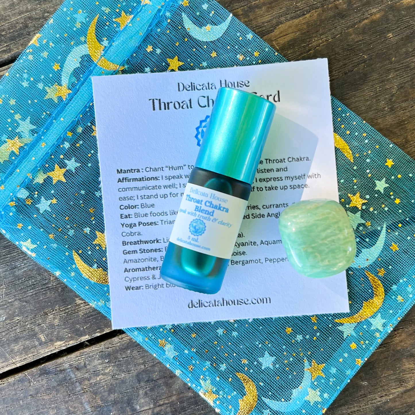 Throat Chakra Set - 5th Chakra Healing - Throat Chakra Roller Bottle and Amazonite Gem Stone - 5th Chakra Balancing - Aromatherapy for Throat Chakra -