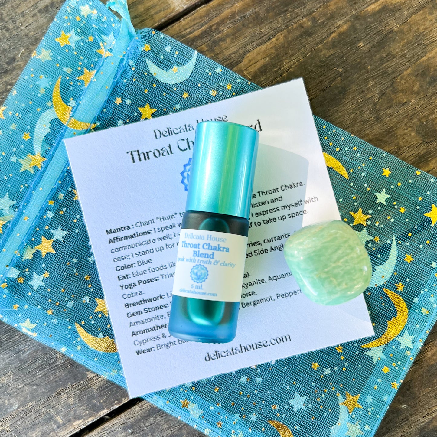 Throat Chakra Set - 5th Chakra Healing - Throat Chakra Roller Bottle and Amazonite Gem Stone - 5th Chakra Balancing - Aromatherapy for Throat Chakra -