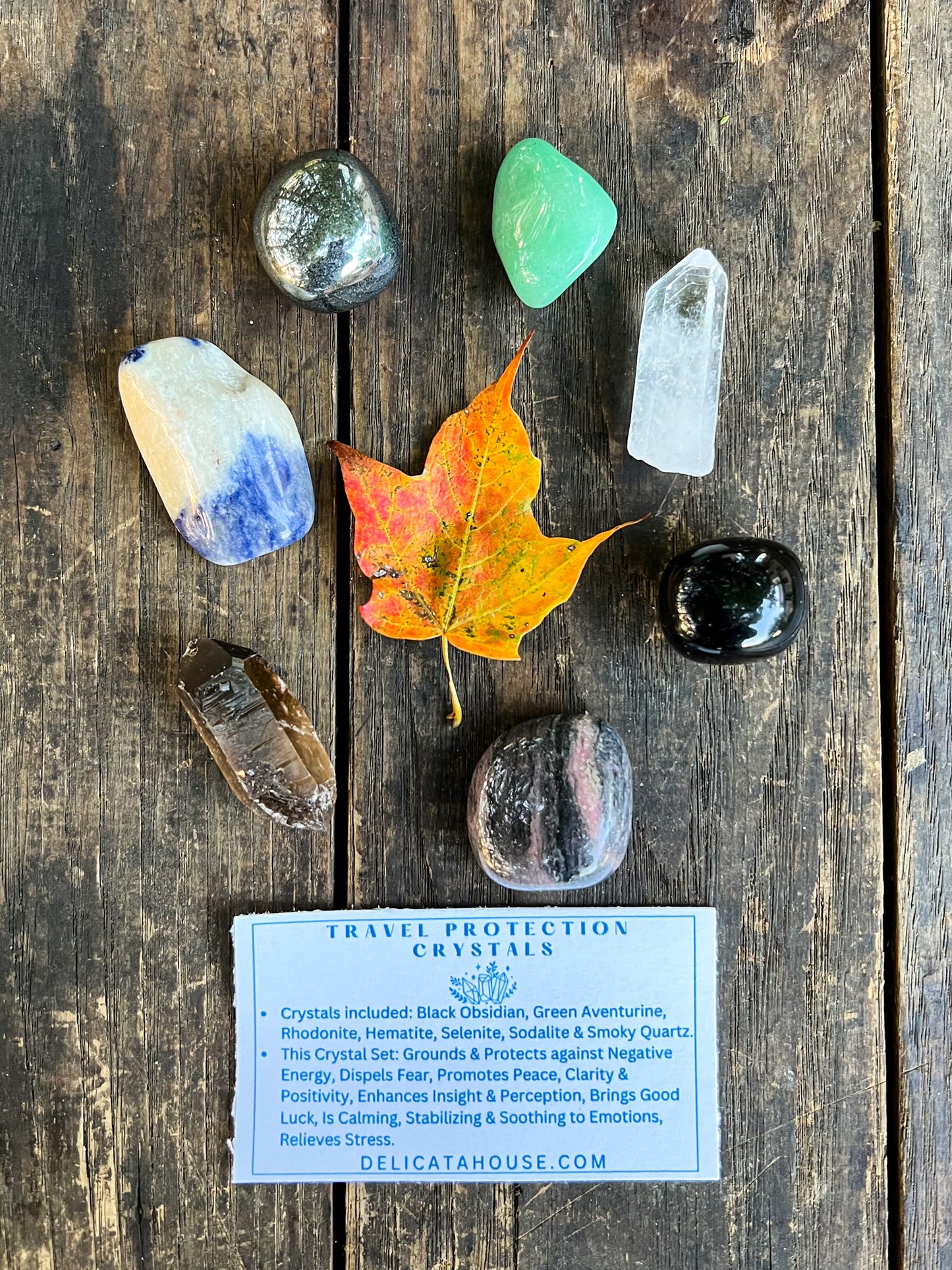 Travel Protection Crystals Set - Grounding, Positive Energy, Stress Relief - Root Chakra balancing