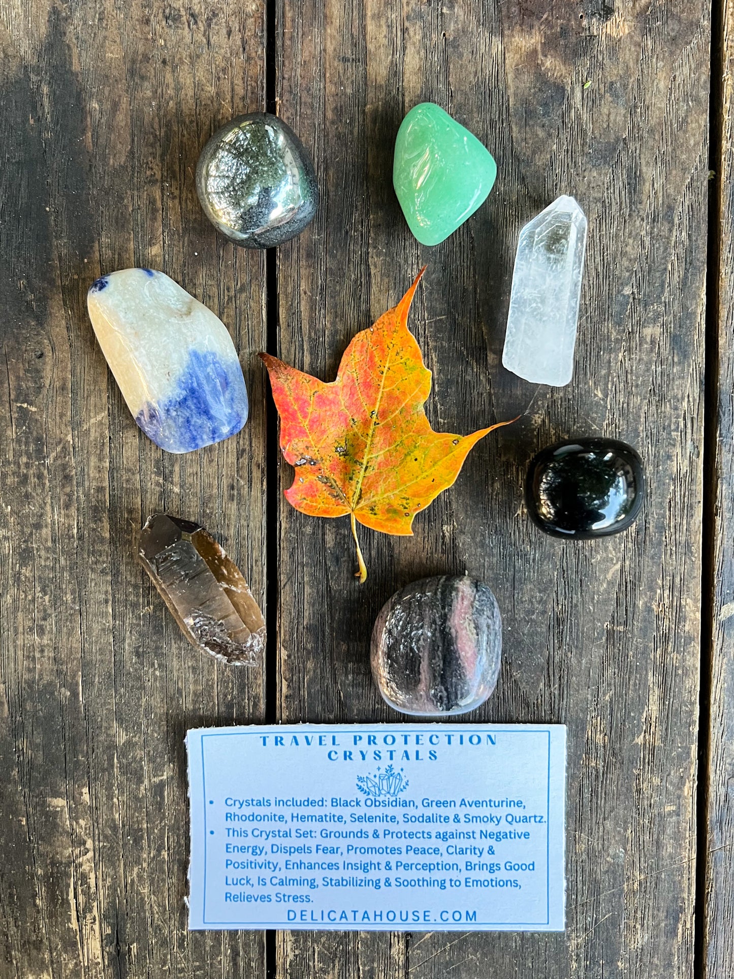 Travel Protection Crystals Set - Grounding, Positive Energy, Stress Relief - Root Chakra balancing