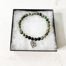 Load image into Gallery viewer, African Turquoise Heart Charm Diffuser Bracelet - Heart Charm Bracelet - Aromatherapy African Turquoise Charm Bracelet