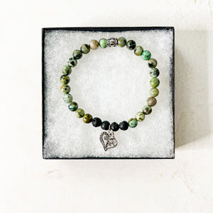 African Turquoise Heart Charm Diffuser Bracelet - Heart Charm Bracelet - Aromatherapy African Turquoise Charm Bracelet