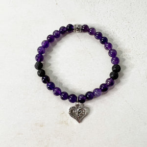 Amethyst Heart Charm Diffuser Bracelet - Heart Charm Bracelet - Aromatherapy Amethyst Charm Bracelet
