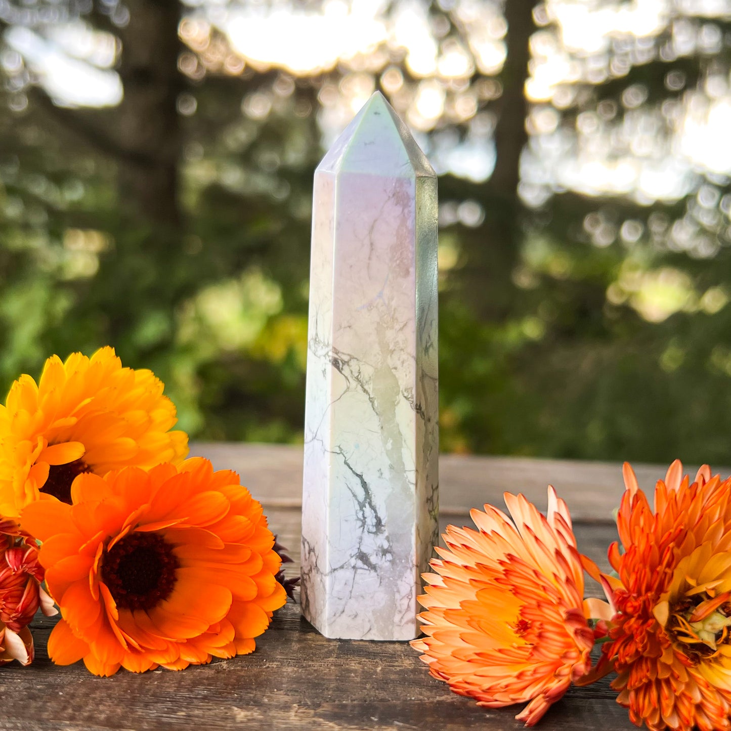 Angel Aura Howlite Crystal Tower - Crystal Tower for Clarity - Crystal for Tranquility - Stone of Attunement