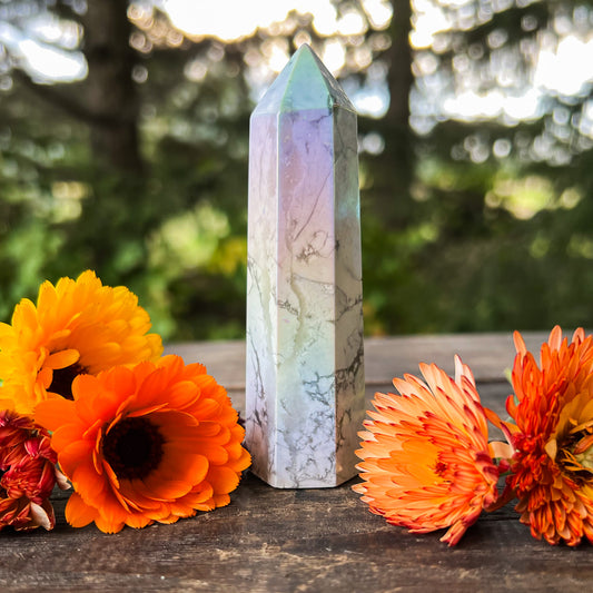 Angel Aura Howlite Crystal Tower - Crystal Tower for Clarity - Crystal for Tranquility - Stone of Attunement