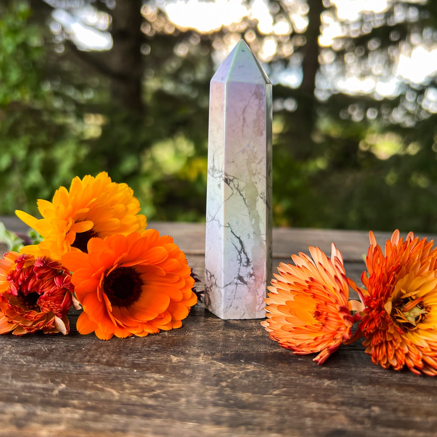 Angel Aura Howlite Crystal Tower - Crystal Tower for Clarity - Crystal for Tranquility - Stone of Attunement