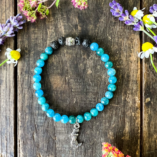 Mermaid Charm Bead Bracelet - Apatite Beaded Bracelet - For Clarity, Motivation, Creativity, Self-Expression,