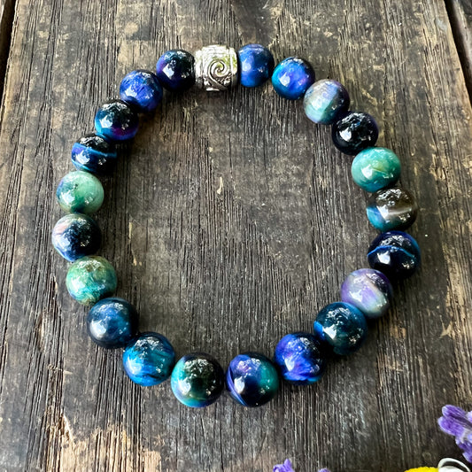 Blue Cat's Eye Crystal Bead Bracelet - Prosperity and Good Fortune - Inner Wisdom - Third Eye Chakra