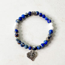 Load image into Gallery viewer, Heart Diffuser Bracelet - Heart Charm Bracelet - Blue Bead Heart Charm Diffuser Bracelet - Aromatherapy Diffuser Bead Bracelet