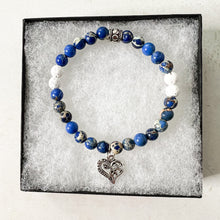 Load image into Gallery viewer, Heart Diffuser Bracelet - Heart Charm Bracelet - Blue Bead Heart Charm Diffuser Bracelet - Aromatherapy Diffuser Bead Bracelet