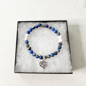 Heart Diffuser Bracelet - Heart Charm Bracelet - Blue Bead Heart Charm Diffuser Bracelet - Aromatherapy Diffuser Bead Bracelet
