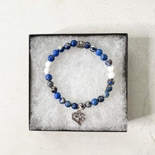 Load image into Gallery viewer, Heart Diffuser Bracelet - Heart Charm Bracelet - Blue Bead Heart Charm Diffuser Bracelet - Aromatherapy Diffuser Bead Bracelet