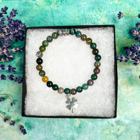 Clover Charm Bead Bracelet - Four Leaf Clover Charm Bracelet - St. Patrick's Day Jewelry - Good Luck Bracelet - Luck O' the Irish Bracelet