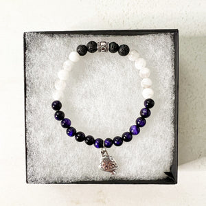 Aromatherapy Diffuser Bracelet - Mushroom Charm Bracelet - Mushroom Lover Gift - Purple Cat's Eye Bracelet - Mushroom Charm Bracelet