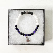 Load image into Gallery viewer, Aromatherapy Diffuser Bracelet - Mushroom Charm Bracelet - Mushroom Lover Gift - Purple Cat&#39;s Eye Bracelet - Mushroom Charm Bracelet