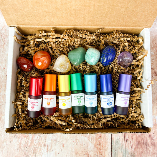 Chakra Aromatherapy Roller & Crystal Set - Complete Chakra Set - Chakra Balancing - Chakra Healing