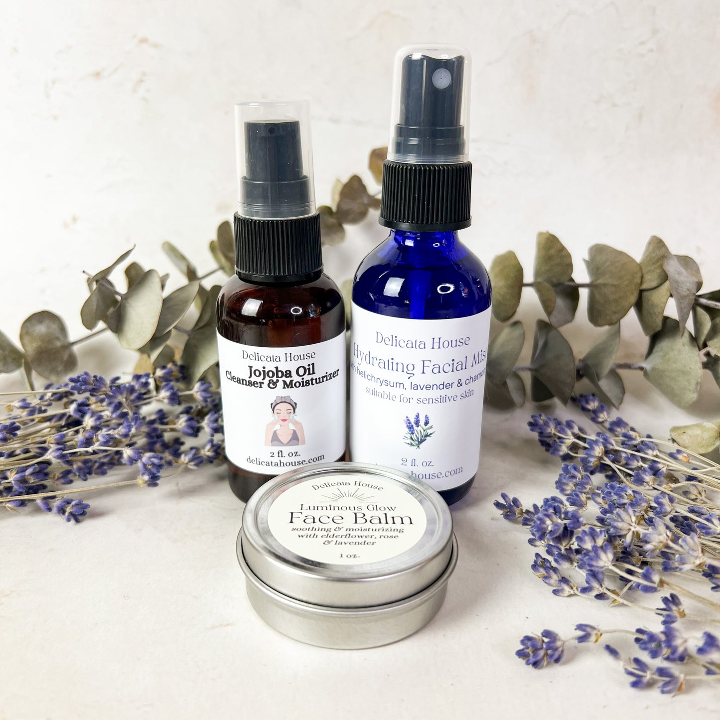 Face Care Set - Clean Skincare Set - Natural Facial Care - Oil Cleanser, Hydrating Facial Mist & Face Balm Set