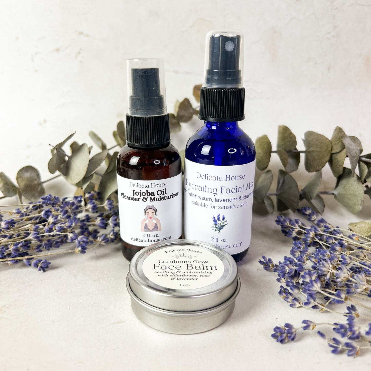 Face Care Set - Clean Skincare Set - Natural Facial Care - Oil Cleanser, Hydrating Facial Mist & Face Balm Set