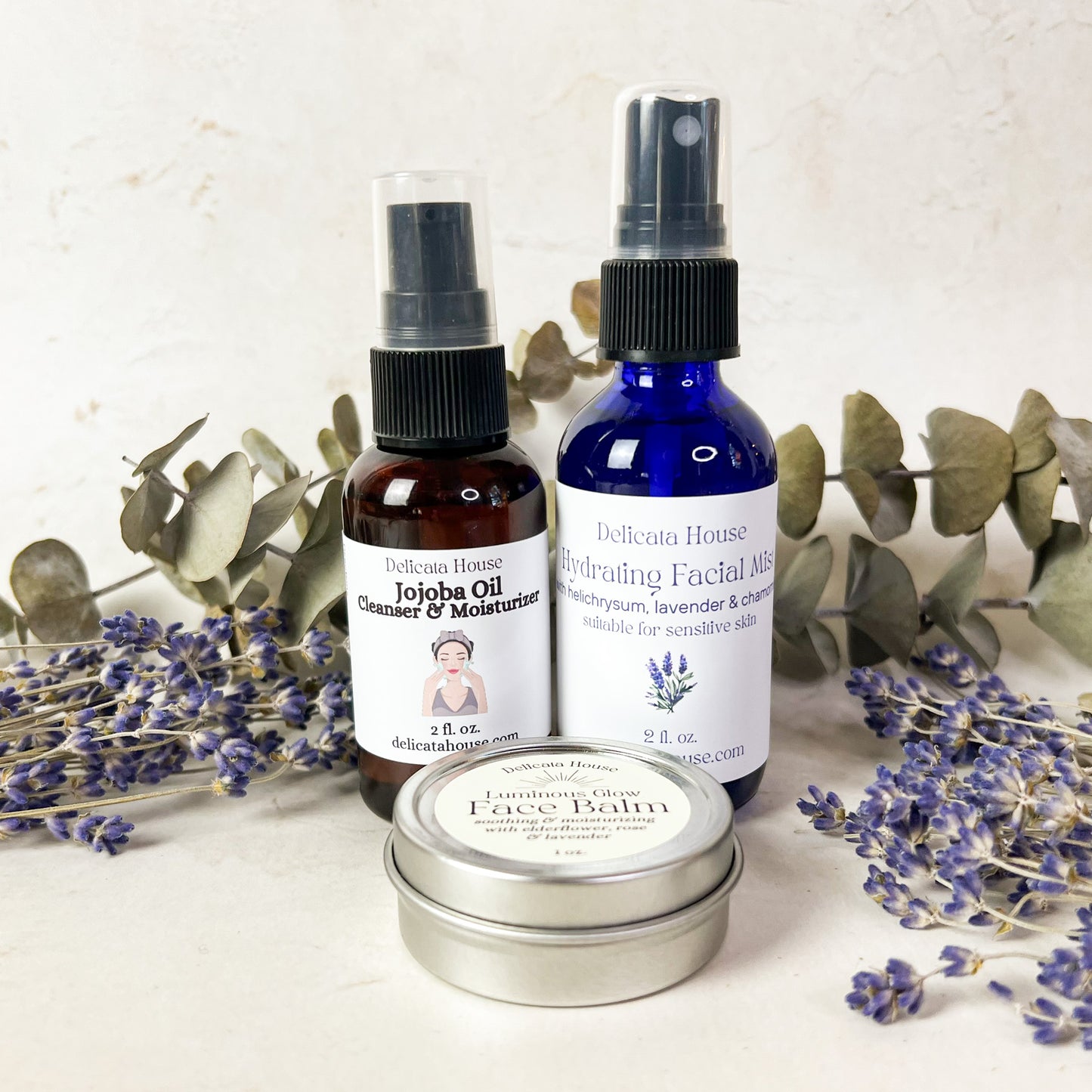 Face Care Set - Clean Skincare Set - Natural Facial Care - Oil Cleanser, Hydrating Facial Mist & Face Balm Set