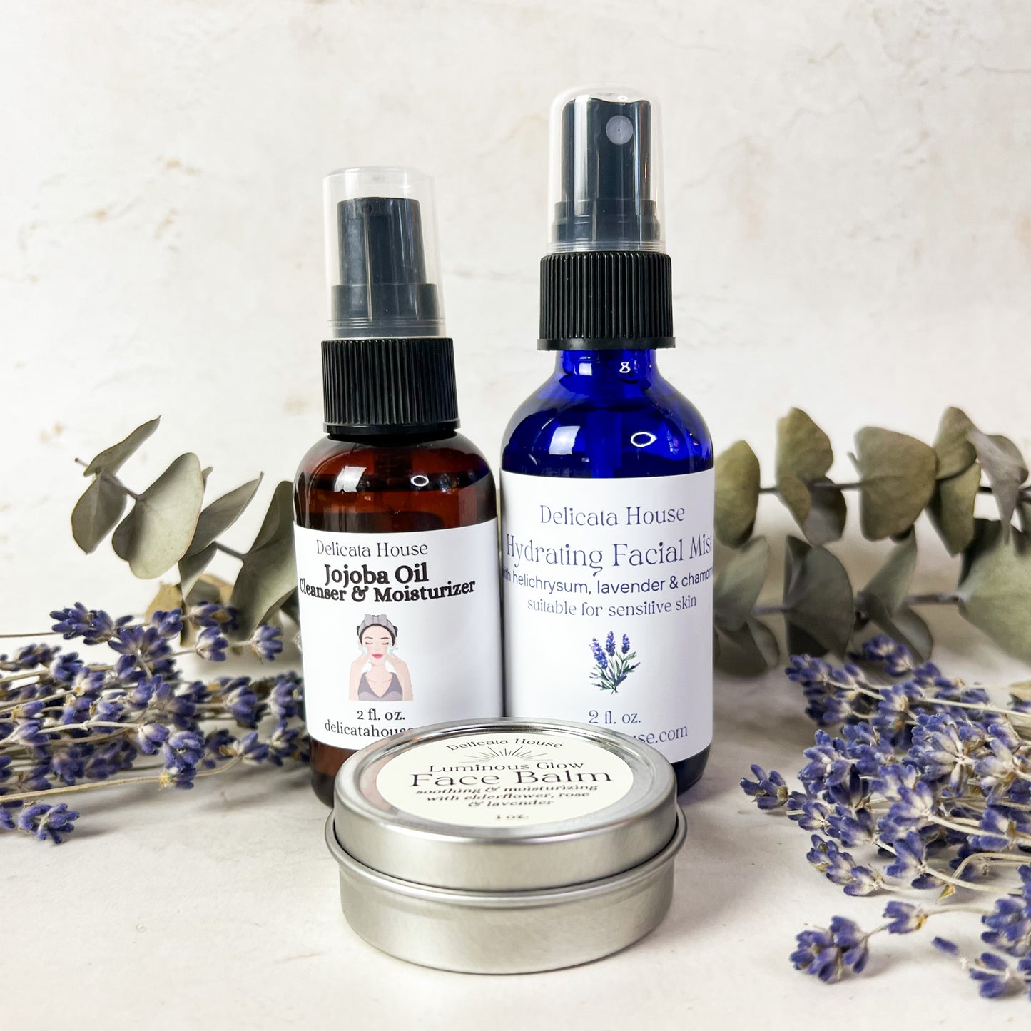 Face Care Set - Clean Skincare Set - Natural Facial Care - Oil Cleanser, Hydrating Facial Mist & Face Balm Set