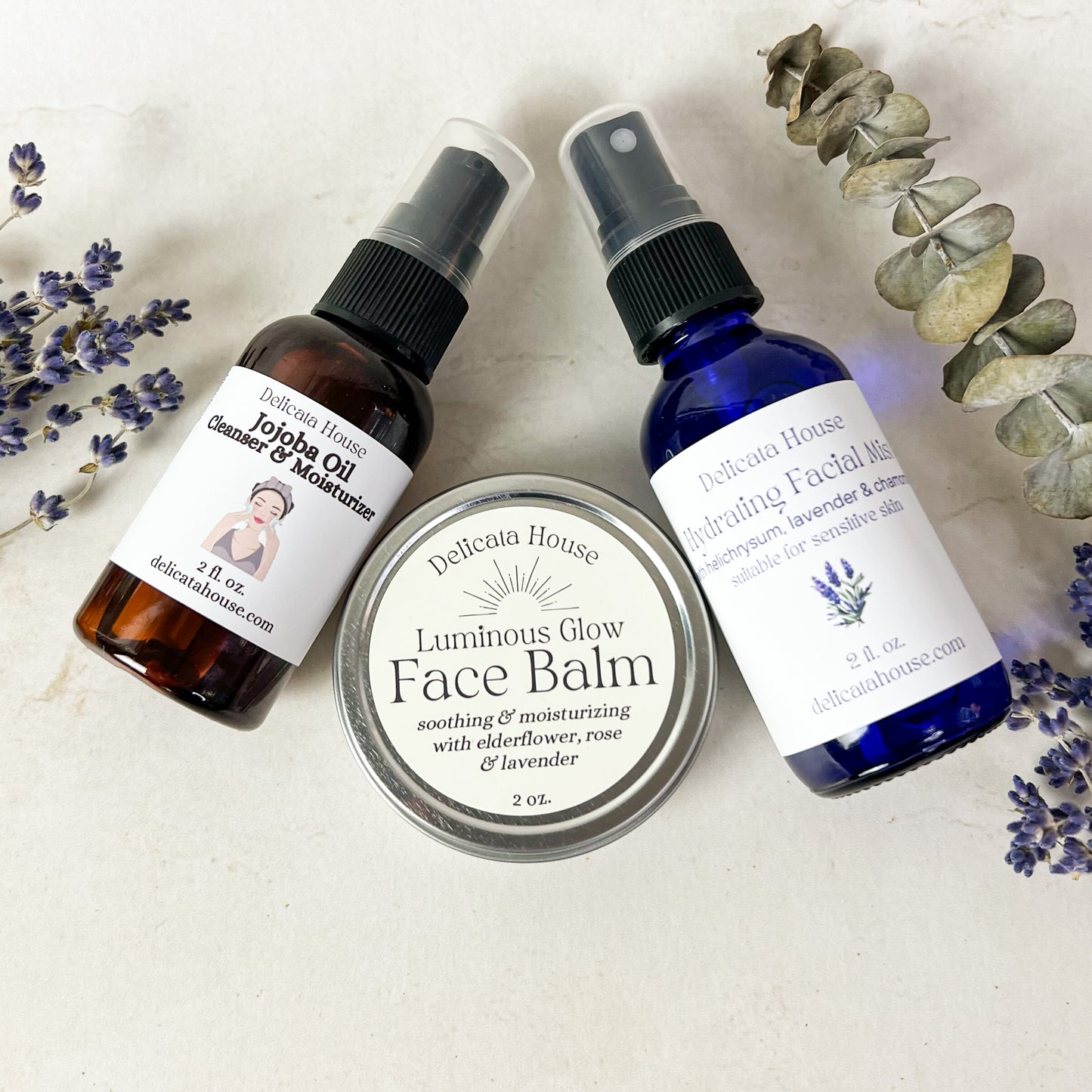 Face Care Set - Clean Skincare Set - Natural Facial Care - Oil Cleanser, Hydrating Facial Mist & Face Balm Set