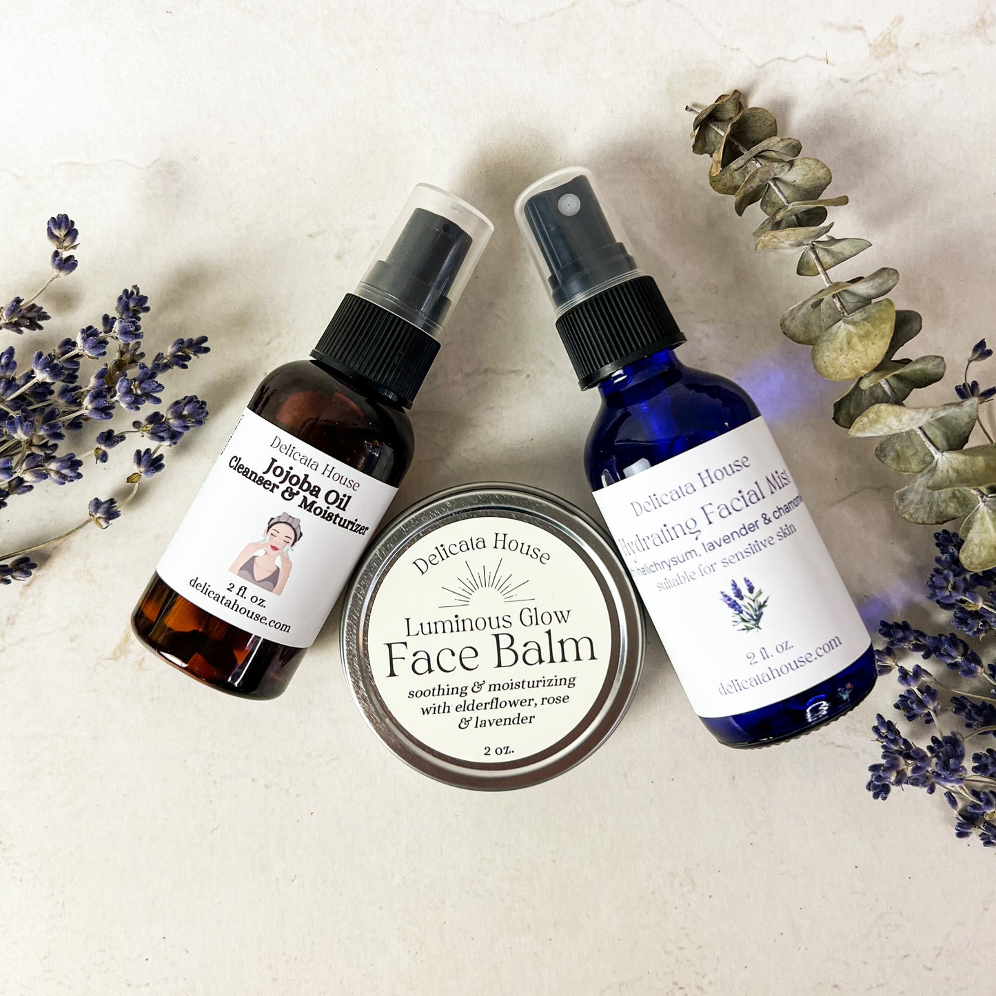 Face Care Set - Clean Skincare Set - Natural Facial Care - Oil Cleanser, Hydrating Facial Mist & Face Balm Set