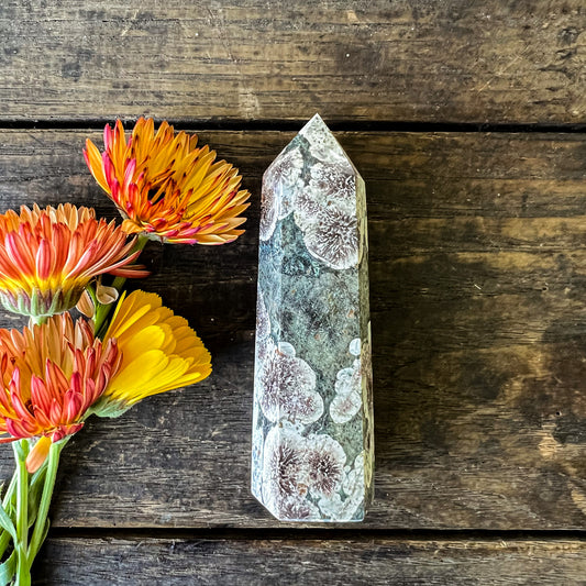 Green Flower Jasper Quartz Tower - Joyful, Uplifting, Balancing - For Change & New Beginnings