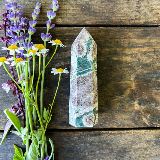 Green Flower Jasper Quartz Tower - Joyful, Uplifting, Balancing - For Change & New Beginnings