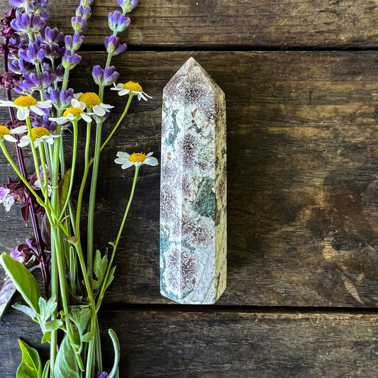 Green Flower Jasper Quartz Tower -Joyful, Uplifting, Balancing - For Change & New Beginnings