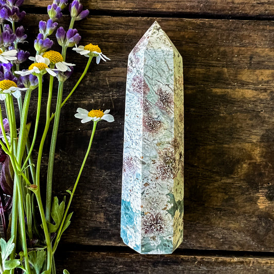 Green Flower Jasper Quartz Tower -Joyful, Uplifting, Balancing - For Change & New Beginnings