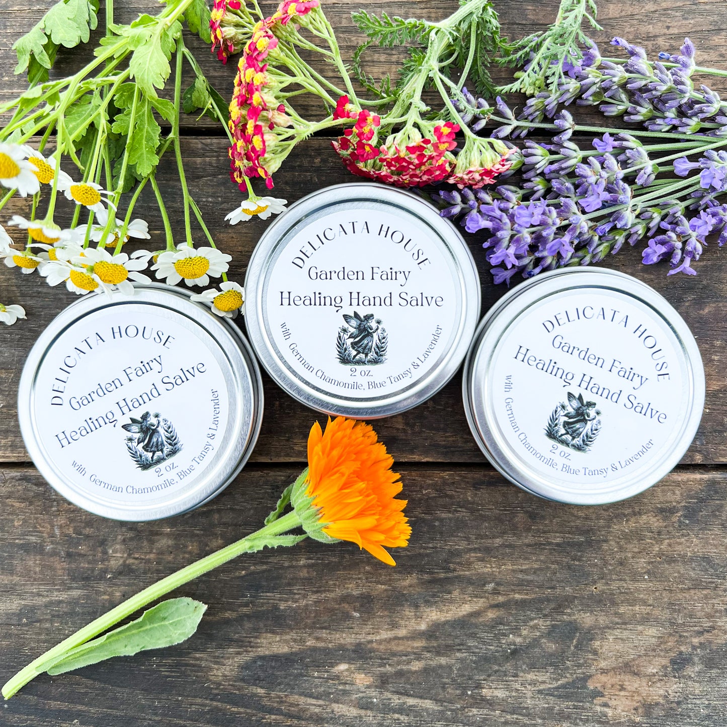 Garden Fairy Healing Hand Salve - with Calendula & Lavender Infused herbal oil, Tamanu oil, Blue Tansy, German Chamomile