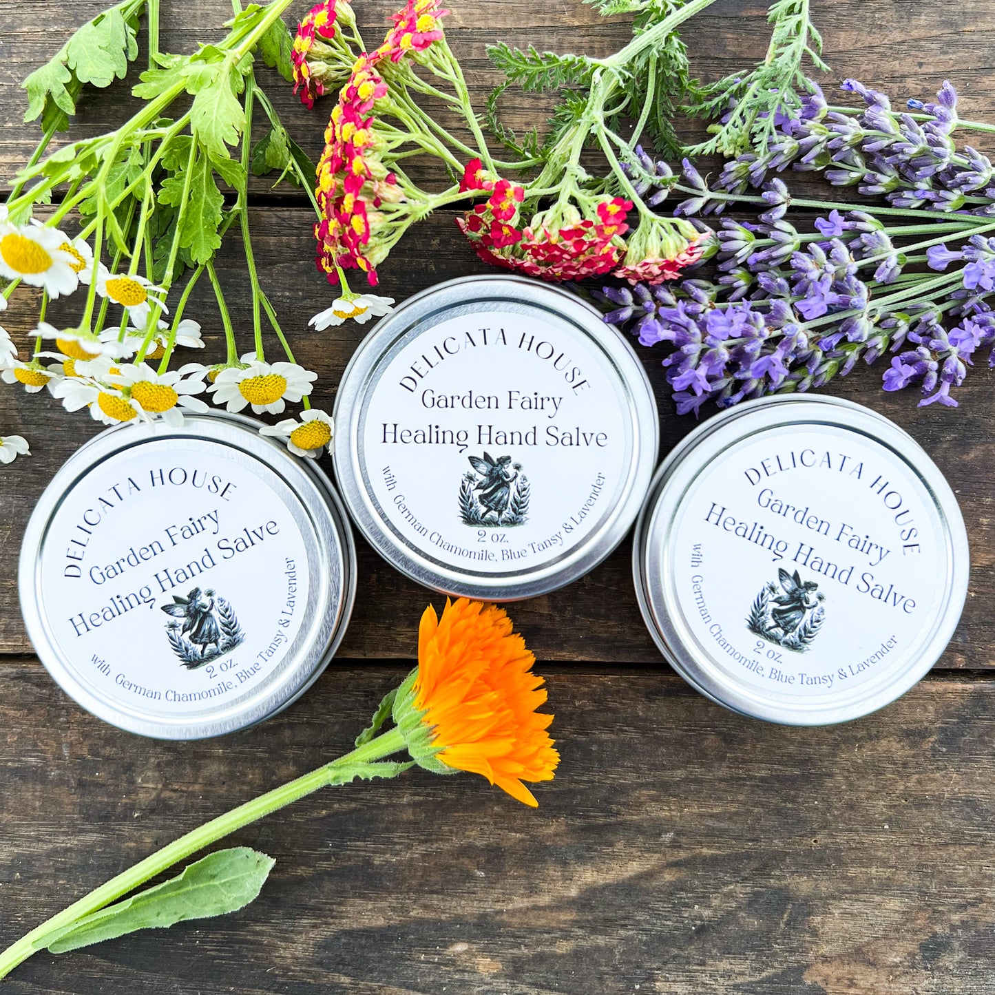 Garden Fairy Healing Hand Salve - with Calendula & Lavender Infused herbal oil, Tamanu oil, Blue Tansy, German Chamomile