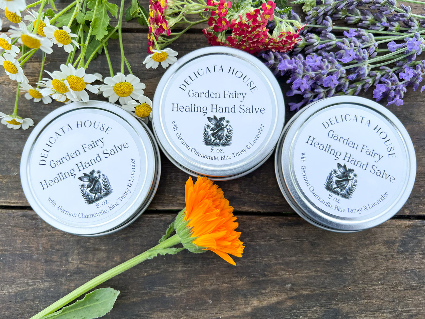 Garden Fairy Healing Hand Salve - with Calendula & Lavender Infused herbal oil, Tamanu oil, Blue Tansy, German Chamomile