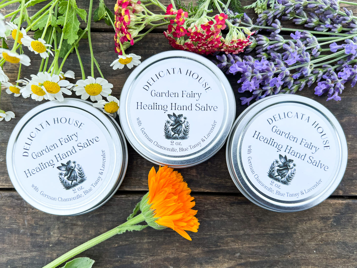 Garden Fairy Healing Hand Salve - with Calendula & Lavender Infused herbal oil, Tamanu oil, Blue Tansy, German Chamomile