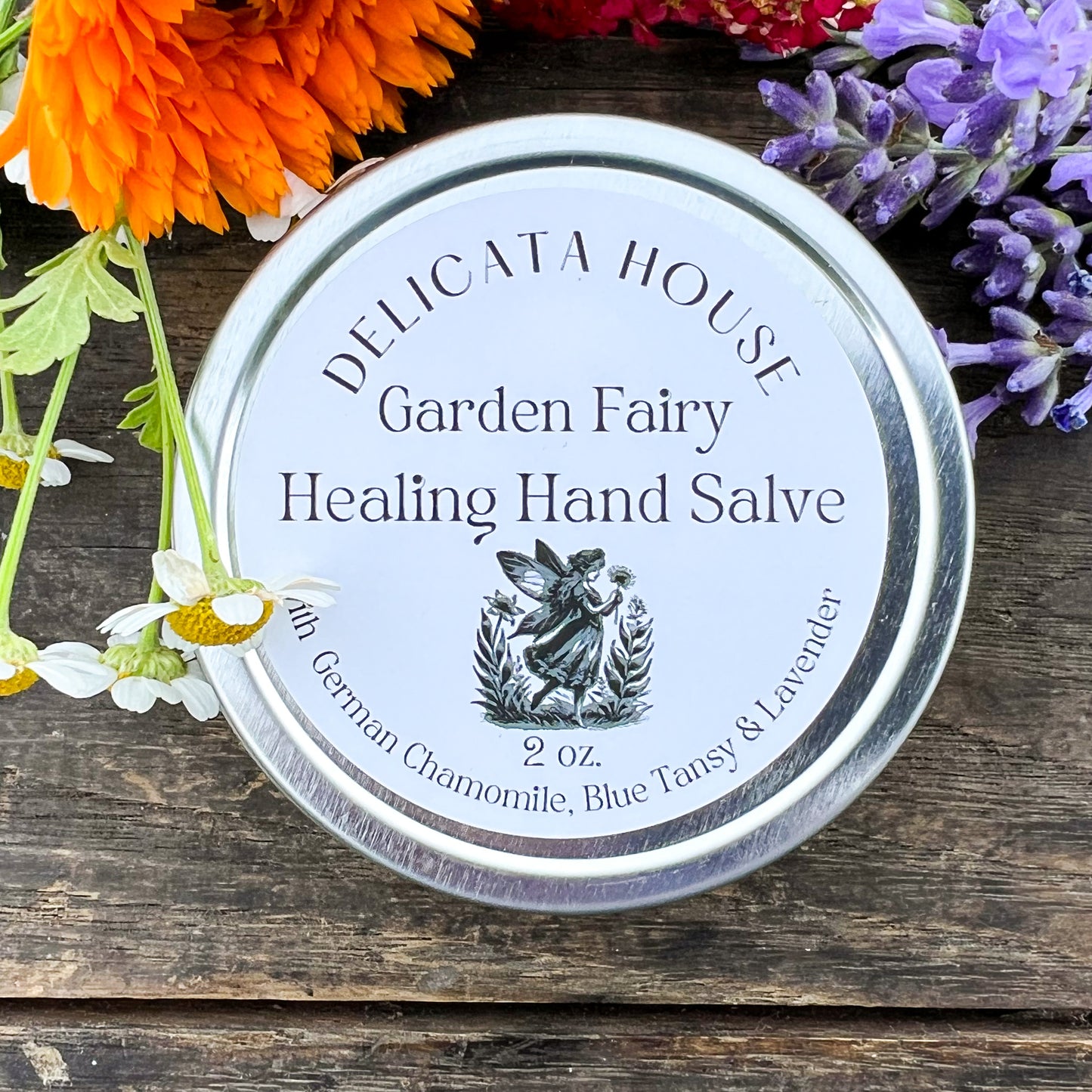 Garden Fairy Healing Hand Salve - with Calendula & Lavender Infused herbal oil, Tamanu oil, Blue Tansy, German Chamomile