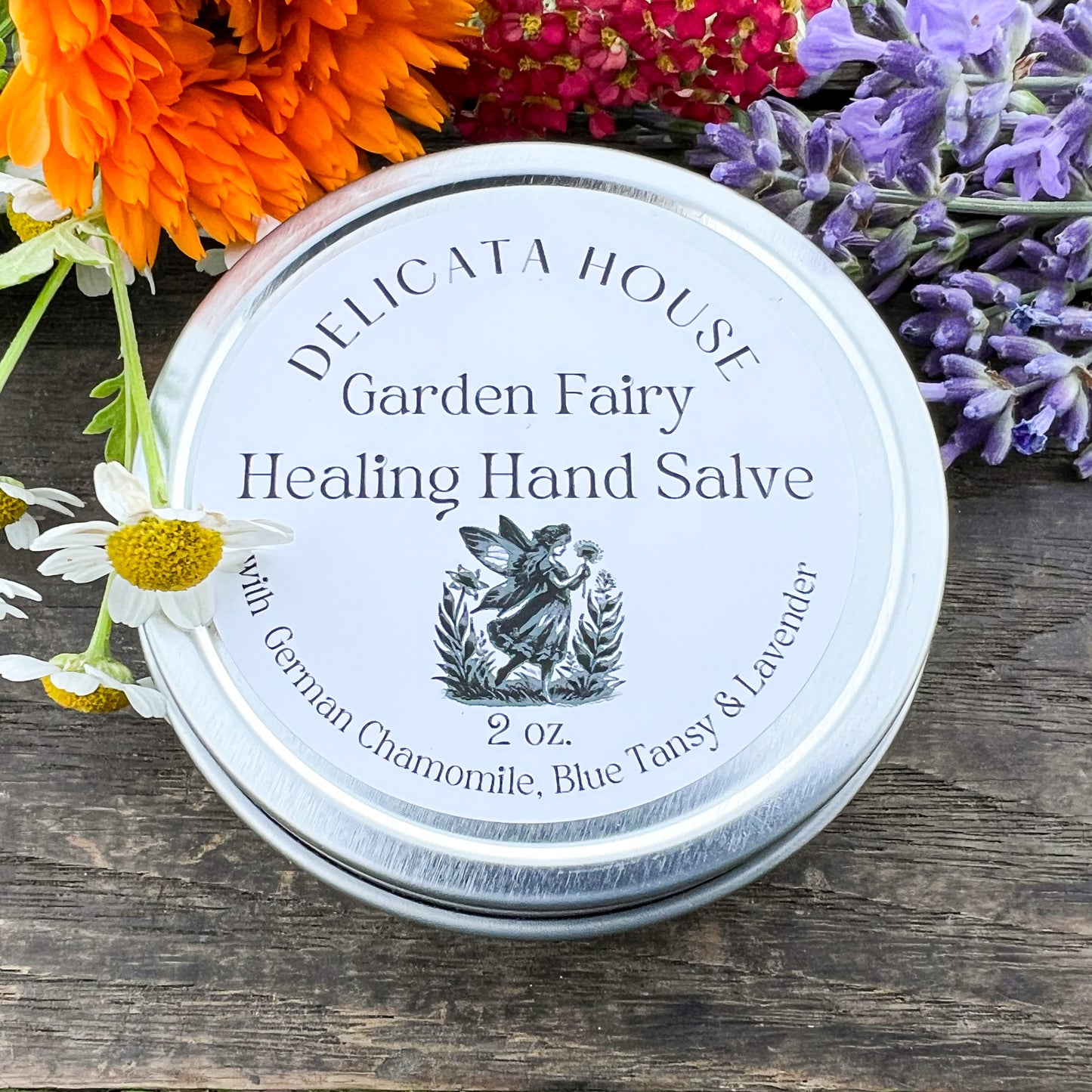 Garden Fairy Healing Hand Salve - with Calendula & Lavender Infused herbal oil, Tamanu oil, Blue Tansy, German Chamomile