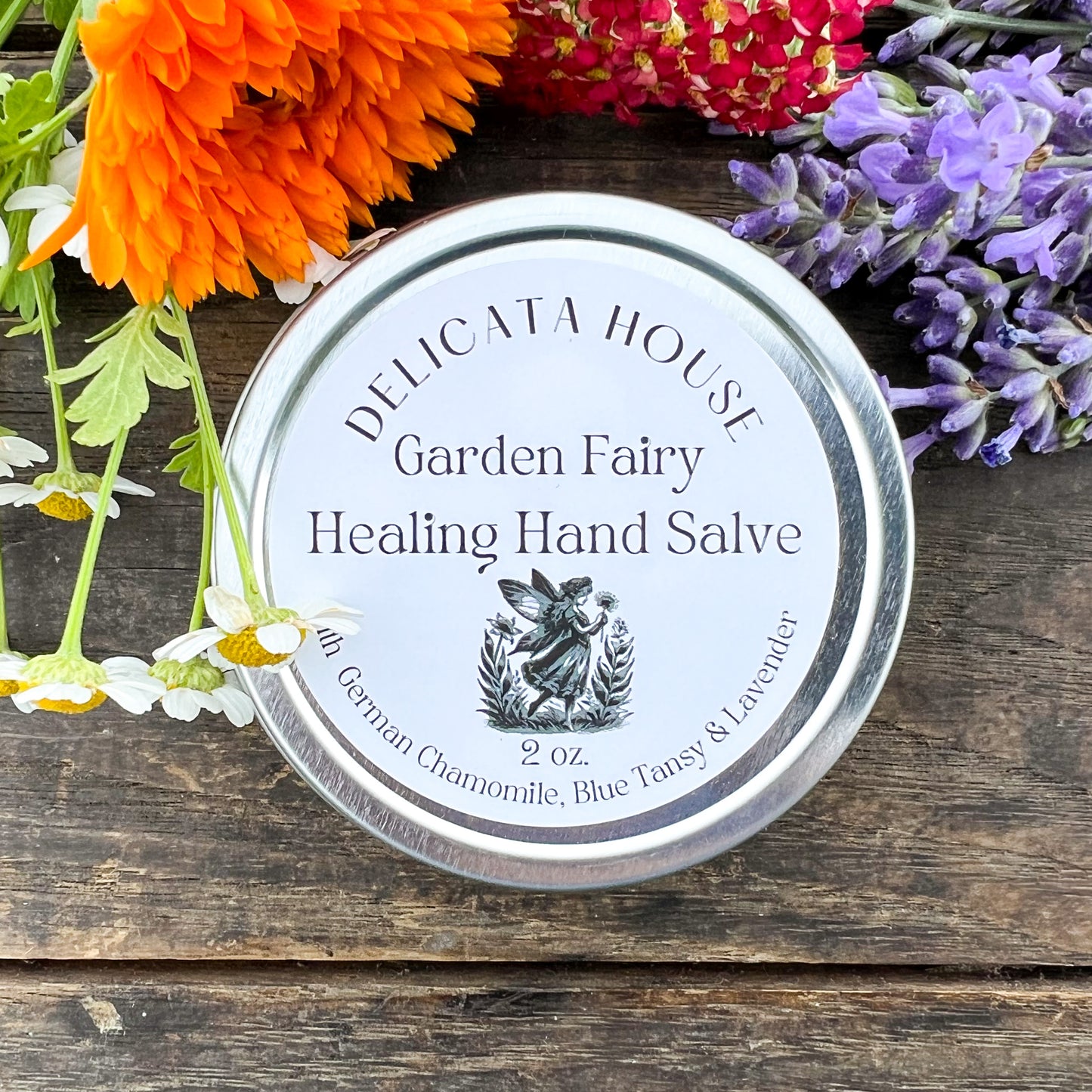 Garden Fairy Healing Hand Salve - with Calendula & Lavender Infused herbal oil, Tamanu oil, Blue Tansy, German Chamomile