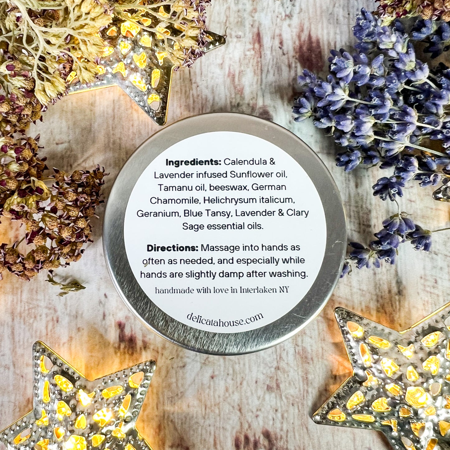 Garden Fairy Healing Hand Salve - with Calendula & Lavender Infused herbal oil, Tamanu oil, Blue Tansy, German Chamomile