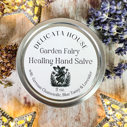 Garden Fairy Healing Hand Salve - with Calendula & Lavender Infused herbal oil, Tamanu oil, Blue Tansy, German Chamomile