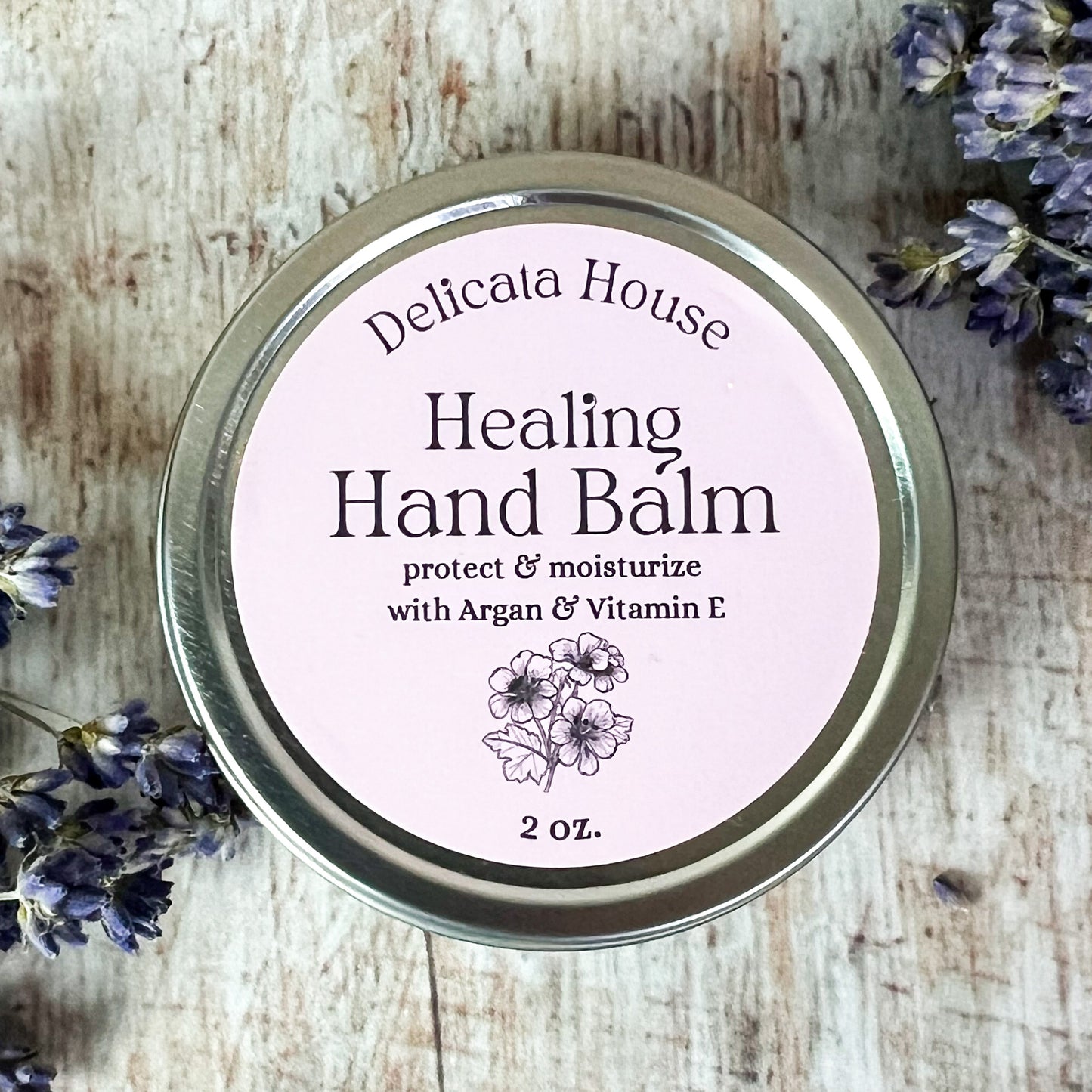 Healing Hand Balm - 2 oz. - Balm for Dry, Chapped Skin - Moisturizing Hand Balm - with Argan Oil + Vitamin E, Carrot Seed, Frankincense, and Rose Geranium Essential Oils