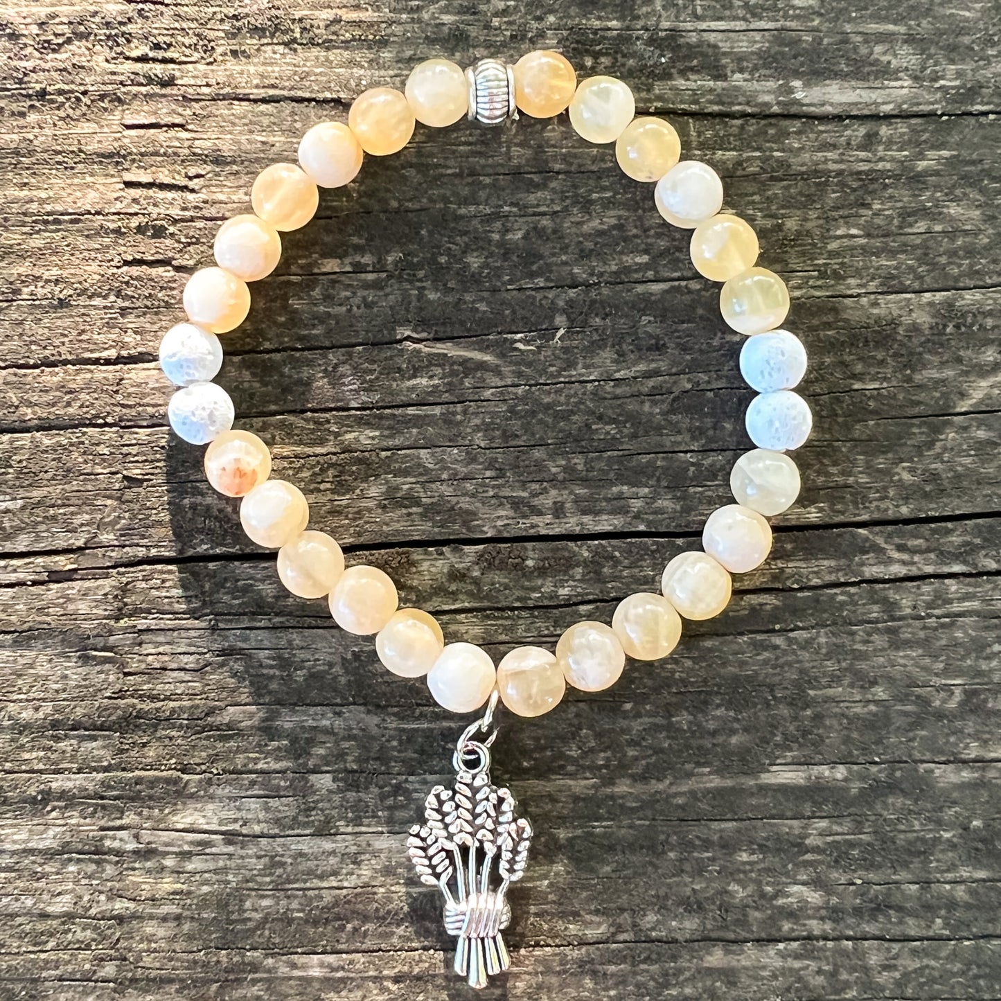 Demeter Bracelet - Aromatherapy Diffuser Charm Bracelet - Harvest Goddess Calcite Bracelet - Abundance and Manifestation Crystal Bracelet