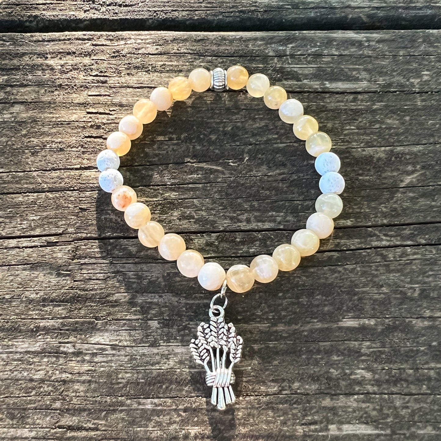 Demeter Bracelet - Aromatherapy Diffuser Charm Bracelet - Harvest Goddess Calcite Bracelet - Abundance and Manifestation Crystal Bracelet