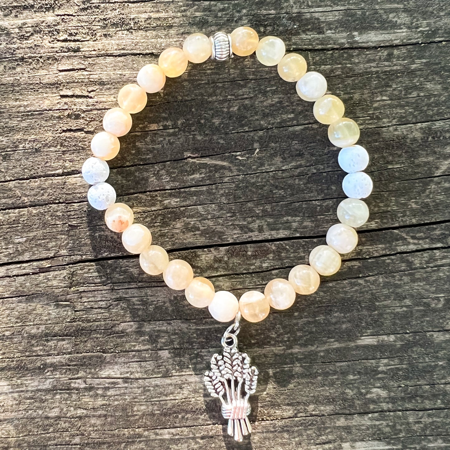 Demeter Bracelet - Aromatherapy Diffuser Charm Bracelet - Harvest Goddess Calcite Bracelet - Abundance and Manifestation Crystal Bracelet