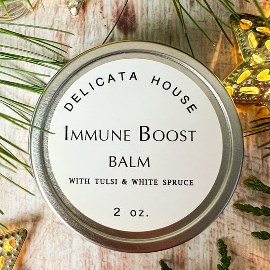 Immune Boost Balm with Tulsi and White Spruce / Aromatherapy Immune Support Balm / Wellness Balm / Herbal Immune Support Balm