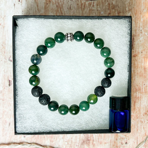 Moss Agate Bead Diffuser Bracelet - Moss Agate Aromatherapy Bracelet - Wealth and Abundance Jewelry - Crystal for Wealth