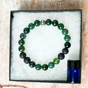 Moss Agate Bead Diffuser Bracelet - Moss Agate Aromatherapy Bracelet - Wealth and Abundance Jewelry - Crystal for Wealth