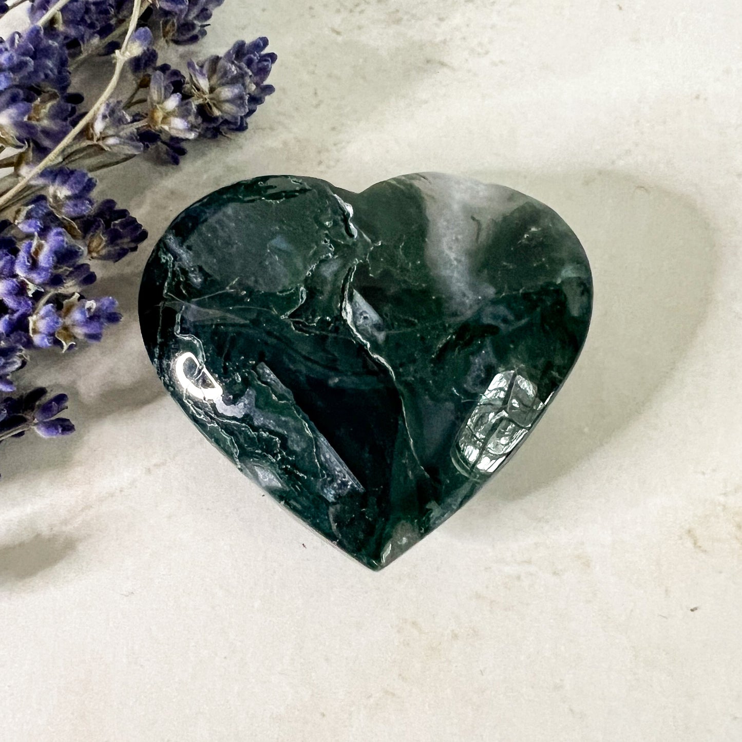 Moss Agate Crystal Heart - Crystal for Abundance, Renewal & New Beginnings