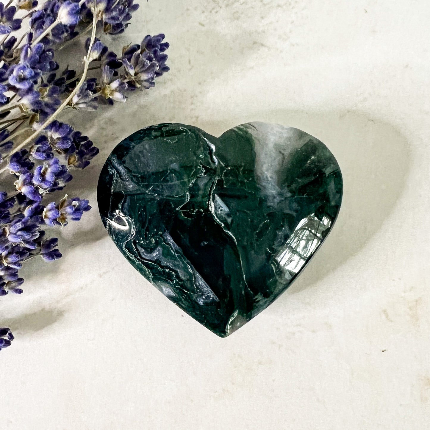 Moss Agate Crystal Heart - Crystal for Abundance, Renewal & New Beginnings
